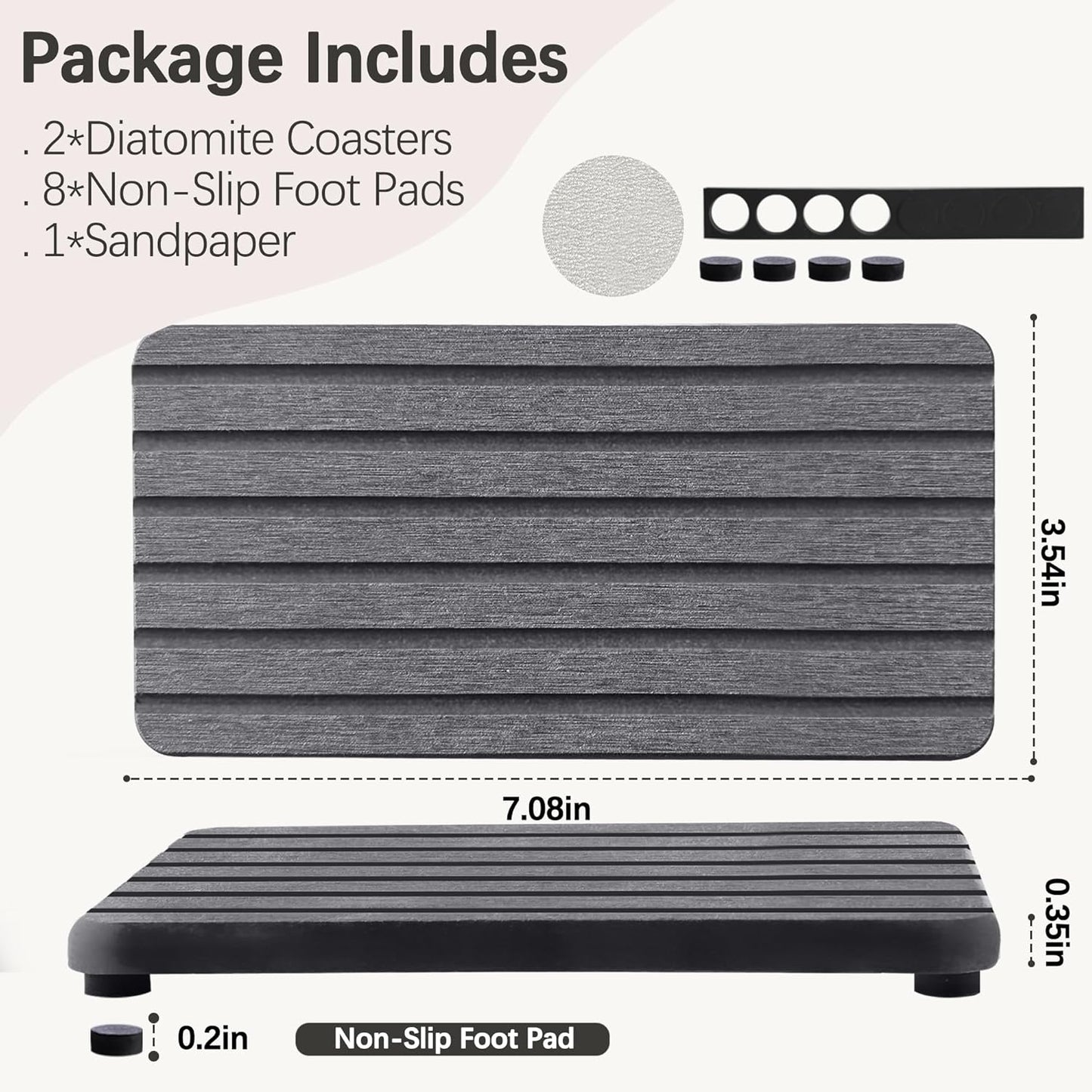 NiuYichee 2 PCS Water Absorbent diatomite Coasters, 8.3" x 4" Water Absorbing Stone Tray for Sink, Stone Drying mat for Kitchen Counter, Stone soap Tray Used for Hand Soaps & toiletries & Plants
