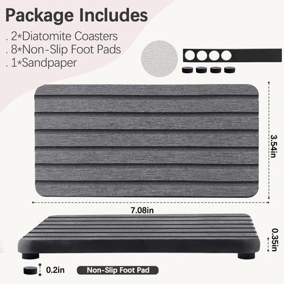NiuYichee 2 PCS Water Absorbent diatomite Coasters, 8.3" x 4" Water Absorbing Stone Tray for Sink, Stone Drying mat for Kitchen Counter, Stone soap Tray Used for Hand Soaps & toiletries & Plants