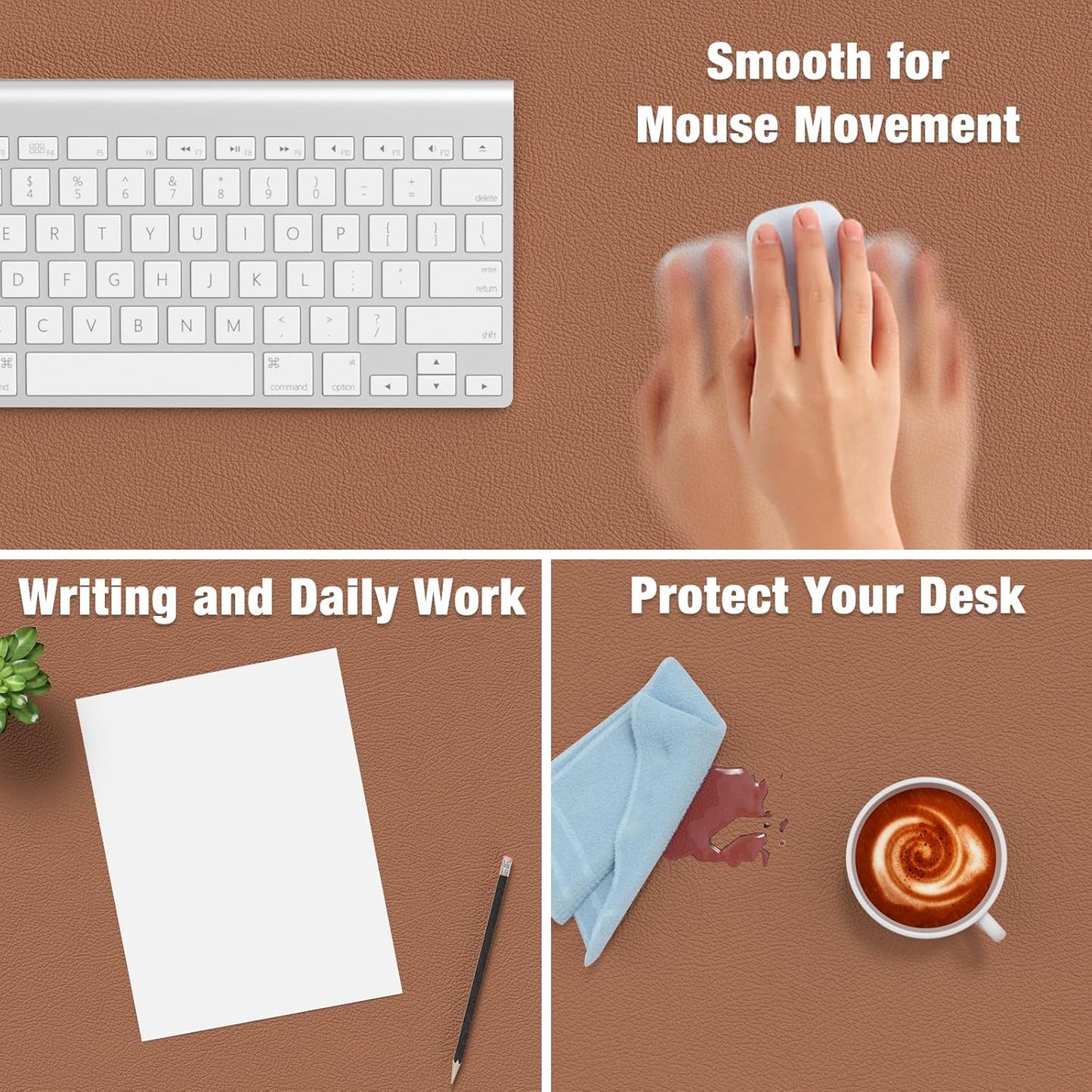Hsurbtra Desk Pad, 23.6" x 13.8" PU Leather Desk Mat, M Extended Mouse Pad, Waterproof Desktop Blotter Protector, Non-Slip Ultra Thin Small Laptop Keyboard Writing Mat for Office Home, Pink