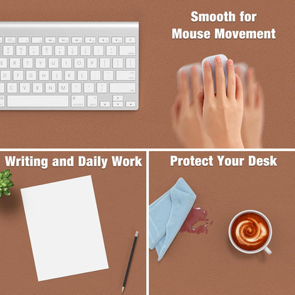 Hsurbtra Desk Pad, 23.6" x 13.8" PU Leather Desk Mat, M Extended Mouse Pad, Waterproof Desktop Blotter Protector, Non-Slip Ultra Thin Small Laptop Keyboard Writing Mat for Office Home, Pink
