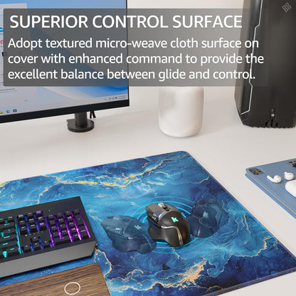 KTRIO Large Gaming Mouse Pad Desk Mat, Superior Micro-Weave Cloth for Precise Mouse Control, Non-Slip Rubber Base, Stitched Edges, Water-Resistant, for Gamer, Office & Home, 31.5" x 11.8" inches