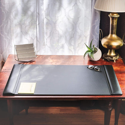 DACASSO Leather Desk Pad with Side Rails - Luxury Leather Desk Blotter for Writing - Executive Desk Surface Protector - (Chocolate Brown, 25.5 x 17.25”)