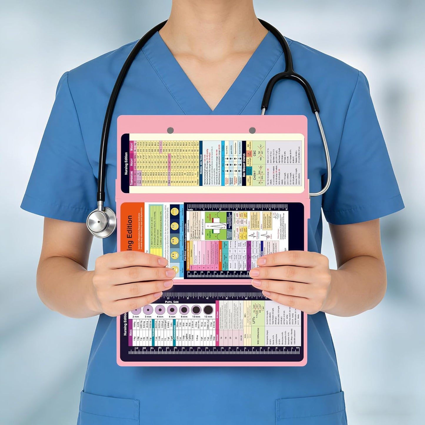 Nursing Clipboard Foldable with Medical Edition Cheat Sheets, 3 Layers Aluminum Foldable Clipboard for Nursing, Notepad for Students, Nursing School Essentials (Black)