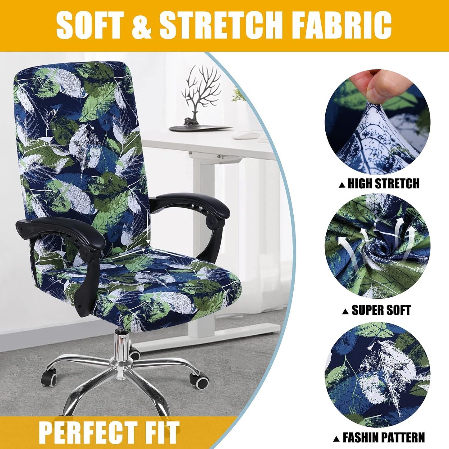 Smiry Stretch Printed Office Chair Armrest Covers, 2 Pcs Soft Fit Removable Washable Computer Desk Chair Arm Covers Protector, Black