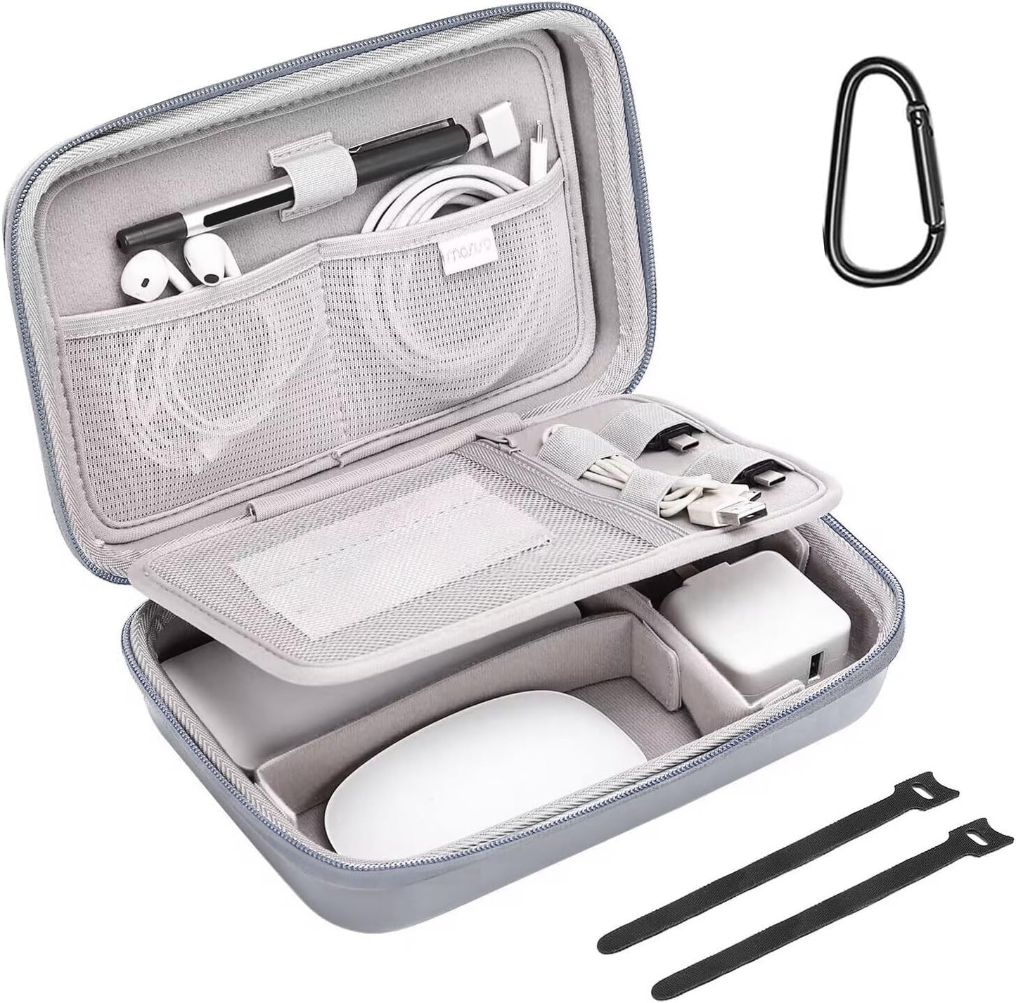 MOSISO Electronic Organizer Travel Case Compatible with MacBook Power Adapter, Compatible with Magic Mouse & Pencil, SD Card, USB Flash Disk with 4 Modular Insert & 2 Cable Tie & Snap Hook, Black