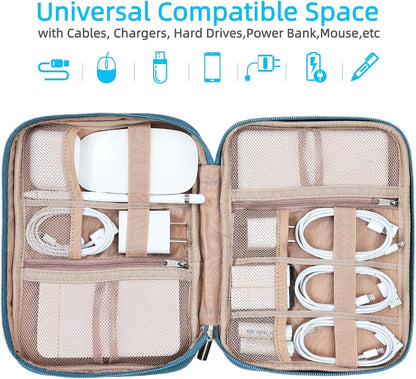 NISHEL Travel Cord Organizer Case, Tech Electronic Bag, Essentials for Charger, Cable, Phone, Hard Drive, USB, SD Card, Pink