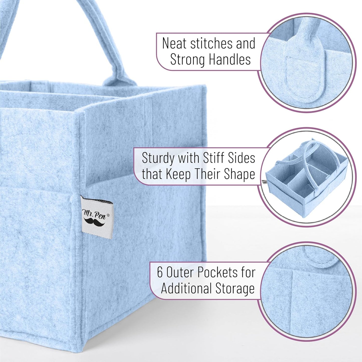 Mr. Pen- Baby Diaper Caddy Organizer, Gray, Medium, Nursery Storage Bin and Car Organizer for Diapers and Baby Wipes