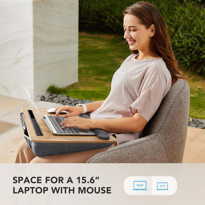 HUANUO Laptop Lap Desk - Portable Lap Desk with Pillow Cushion, Fits up to 15.6 inch Laptop, with Anti-Slip Strip & Storage Function for Home Office Students Use as Computer Laptop Stand, Book Tablet