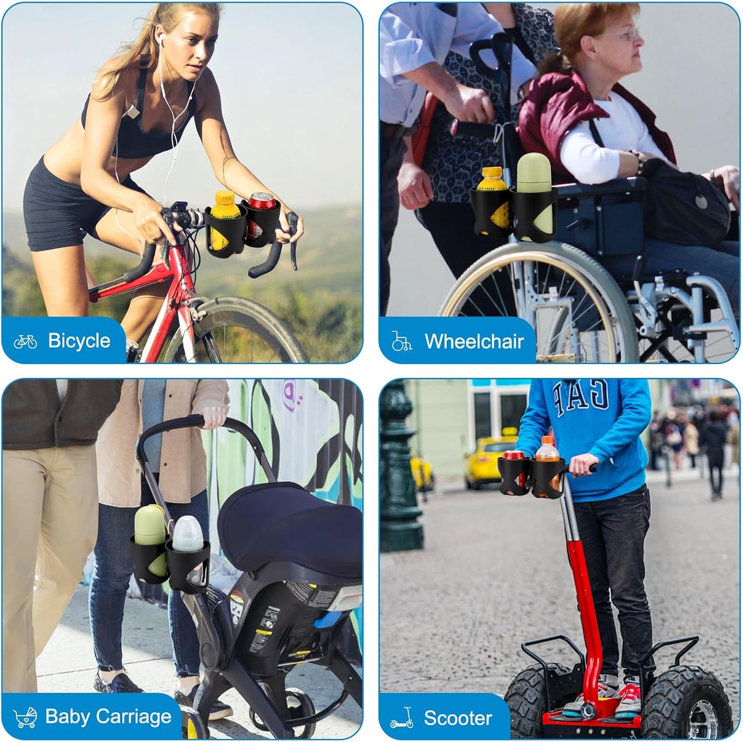 Accmor Stroller Cup Holder, Universal Cup Holder for Stroller Walker Bike, 360° Rotatable Large Caliber Designed Bottle Holder for Stroller, Bike, Wheelchair, Scooter