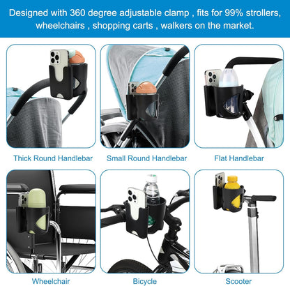Accmor Stroller Cup Holder, Universal Cup Holder for Stroller Walker Bike, 360° Rotatable Large Caliber Designed Bottle Holder for Stroller, Bike, Wheelchair, Scooter