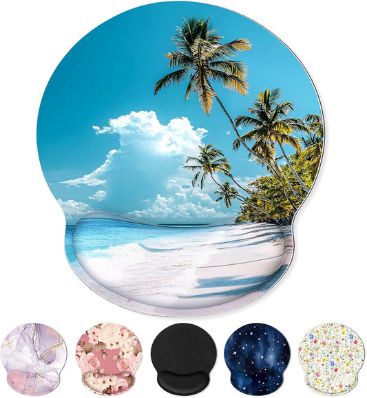 KONVINIT Ergonomic Mouse Pad with Wrist Rest, Small Mousepad with Non-Slip Rubber Base and Smooth Surface, Beach Mouse Pads for Desk, Office Desk Accessories