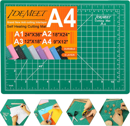 Density-upgraded 18"x12" Self Healing Cutting Mat, Idemeet Rotary Sewing Mat for Crafts, 5-Ply Blade Table Protector Cut Board for Fabric Leather Cutting Quilting Modeling Hobby Project, A3, Black