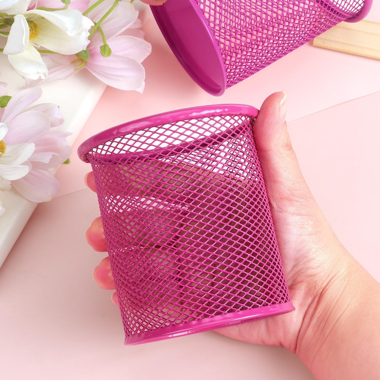 Tamaki Pen Holder Cup for Desk, Desk Organizer Wire Mesh Pencil Cup Holder for Desk Office Pen Organizer (Purple)