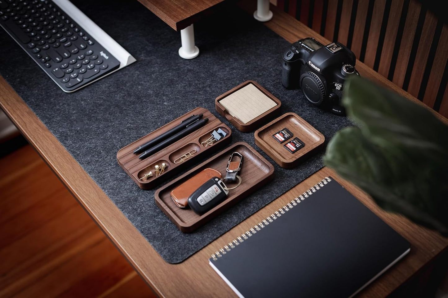 MUUJEE Wooden Desk Pen Pencil Organizer - 7.5 x 3.75 for Work Teacher Dad Wood Pencils Tray Work Minimalist Rustic, Gift for The Man who has it All