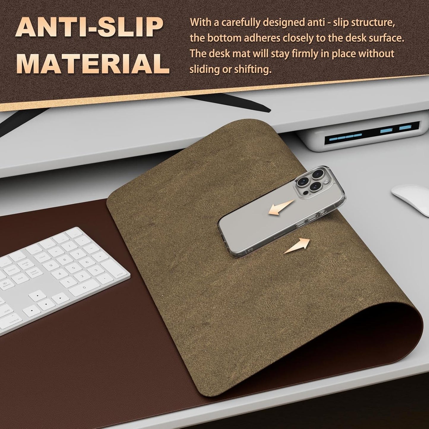K KNODEL Leather Desk Pad Protector, Office Desk Mat, Large PVC Leather Desk Blotter, Non-Slip Mouse Pad (Dark Brown, 15.7" x 31.5")
