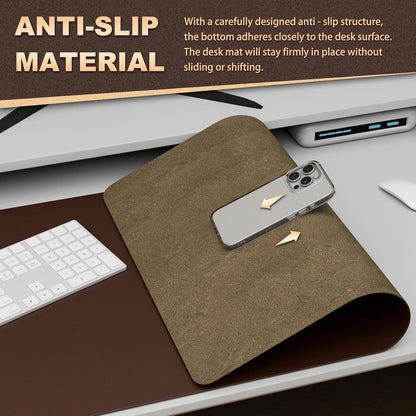 K KNODEL Leather Desk Pad Protector, Office Desk Mat, Large PVC Leather Desk Blotter, Non-Slip Mouse Pad (Dark Brown, 15.7" x 31.5")
