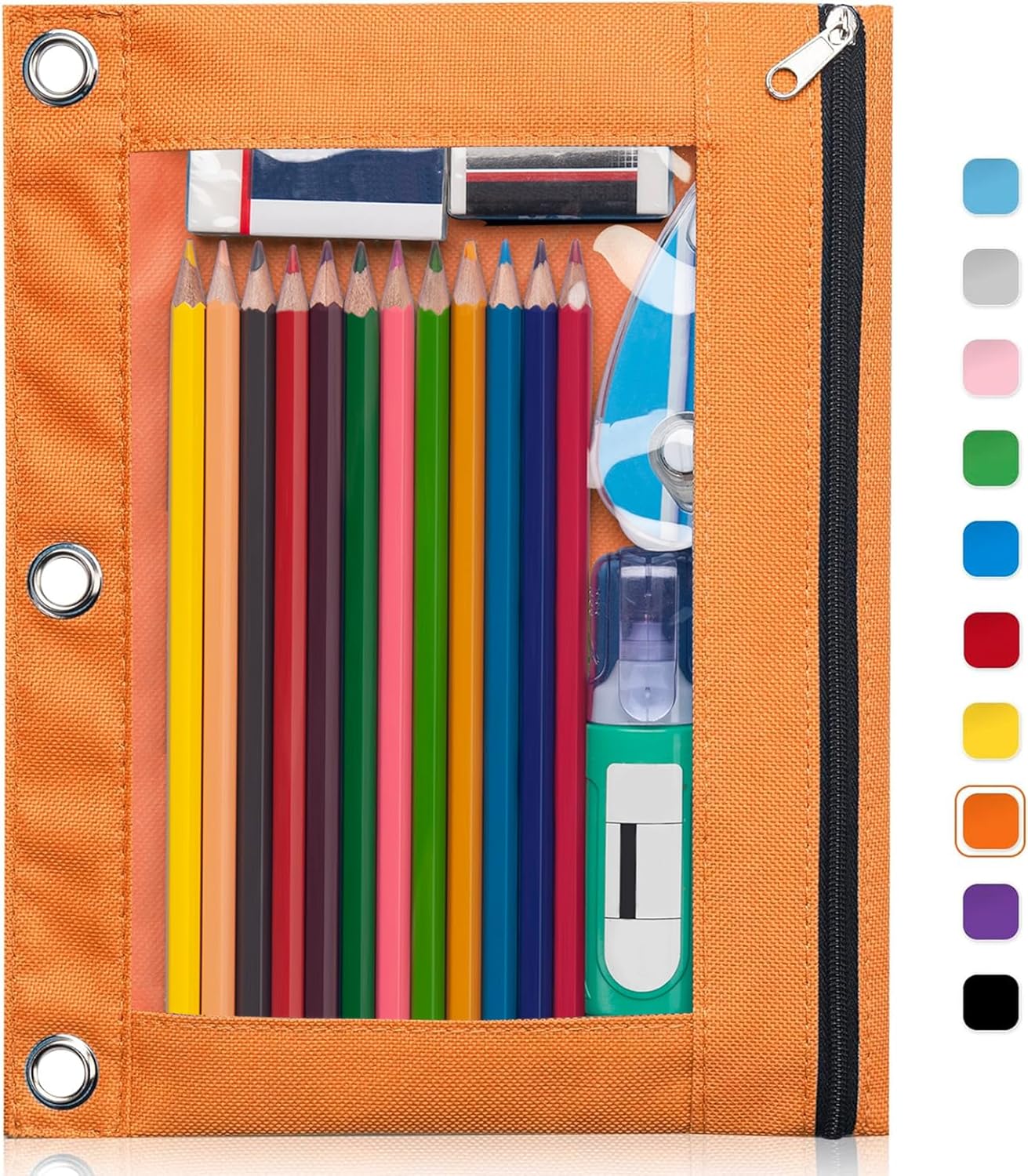 Forvencer Pencil Pouch for 3 Ring Binder, Large Pencil Case Pouch with 3 Reinforced Grommets, Pen Bag, Clear Window Pencil Case, Binder Accessories, Black