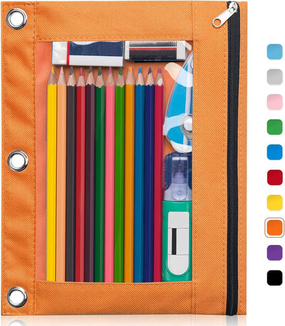 Forvencer Pencil Pouch for 3 Ring Binder, Large Pencil Case Pouch with 3 Reinforced Grommets, Pen Bag, Clear Window Pencil Case, Binder Accessories, Black