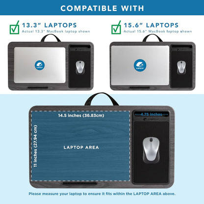 LAPGEAR Home Office Lap Desk with Device Ledge, Mouse Pad, and Phone Holder - Black Carbon - Fits up to 15.6 Inch Laptops - Style No. 91588