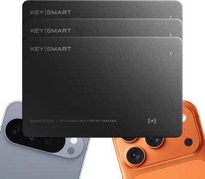 KeySmart SmartCard (Gen 3) MFI-Certified Wallet Tracker Card, Dual Network Compatible with Apple Find My & Google Find Hub, Rechargeable GPS Item Finder, Tracking for Luggage Tag, Waterproof