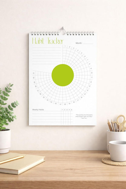 Habit Tracker Calendar (Undated 12 Month) with Silver Spiral Bound and Hanger, 7"x10" Habit Planner, Daily Weekly and Monthly Habit Tracker Journal, Habit Calendar, Colorful Layout.
