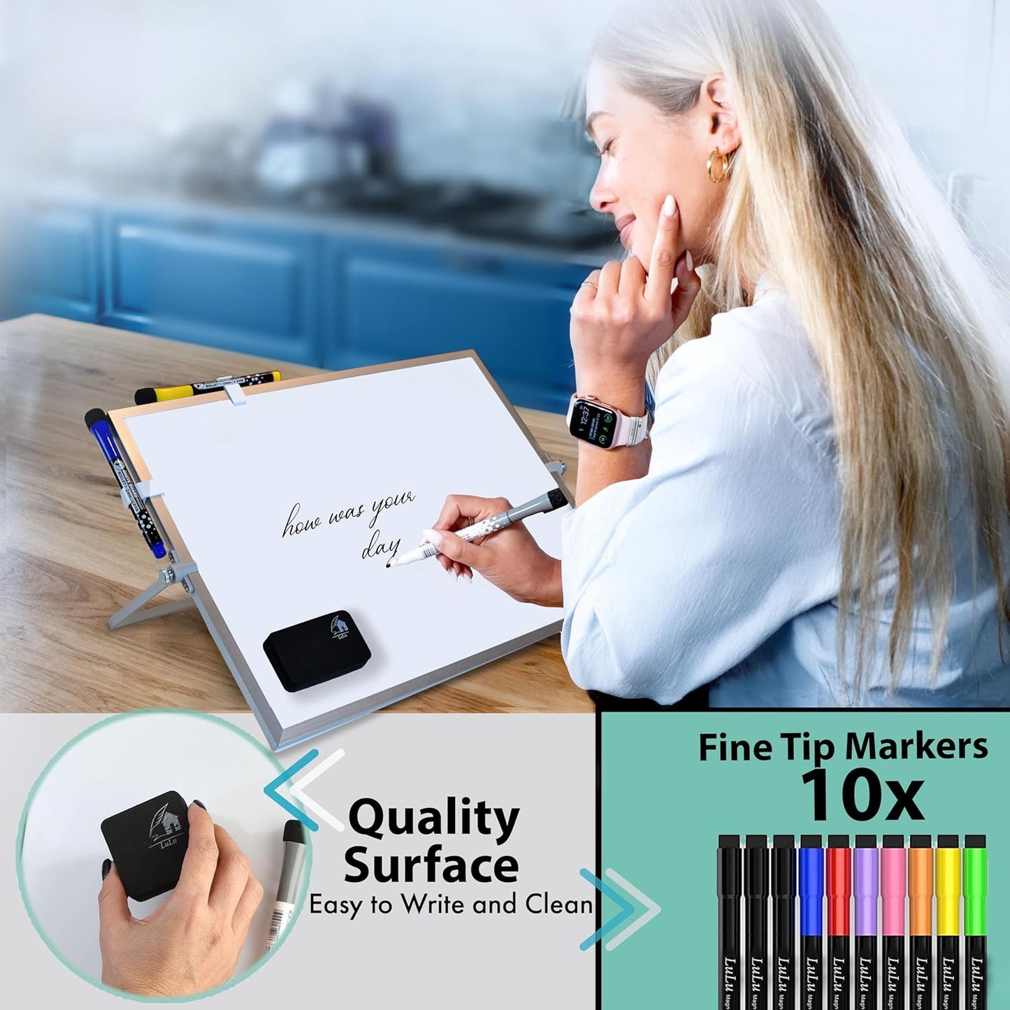 Magnetic Dry Erase Board 16x12 Inch - Double-Sided Desktop Whiteboard with 360° Rotating Stand - Small Portable White Board Set with 10 Markers, 4 Magnets, Eraser for Home Office, School, Desk