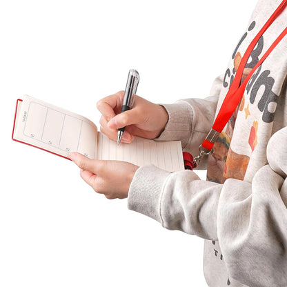 Biiange Mini Notebook on Lanyard, Small Notebook with Lanyard, PU Leather Lanyard Meeting Notebook, Neck Hanging Notepad with ID Slot and Pen (1Pcs Red