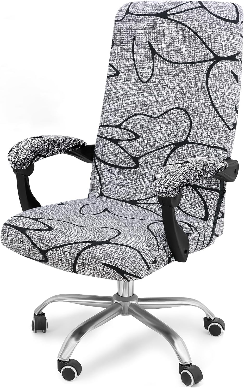 Smiry Stretch Printed Office Chair Armrest Covers, 2 Pcs Soft Fit Removable Washable Computer Desk Chair Arm Covers Protector, Black