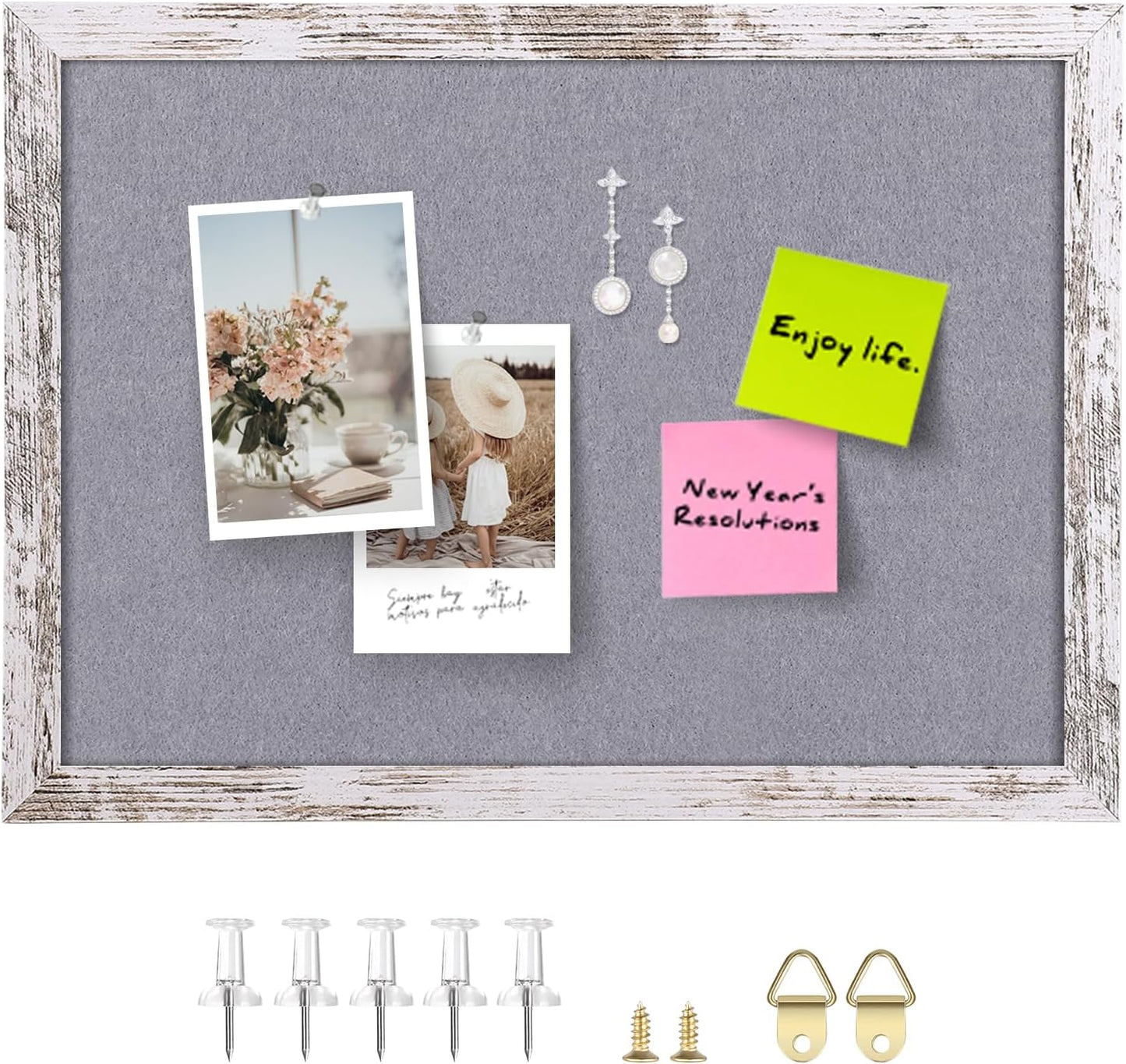Cork Board Bulletin Board, 11.8x8.6 inches Mini Decorative Hanging Framed Cork Boards for Walls, Pin Board Vision Board for School Home Office, Bulletin Board with Wooden Frame(2230,WH,1p)