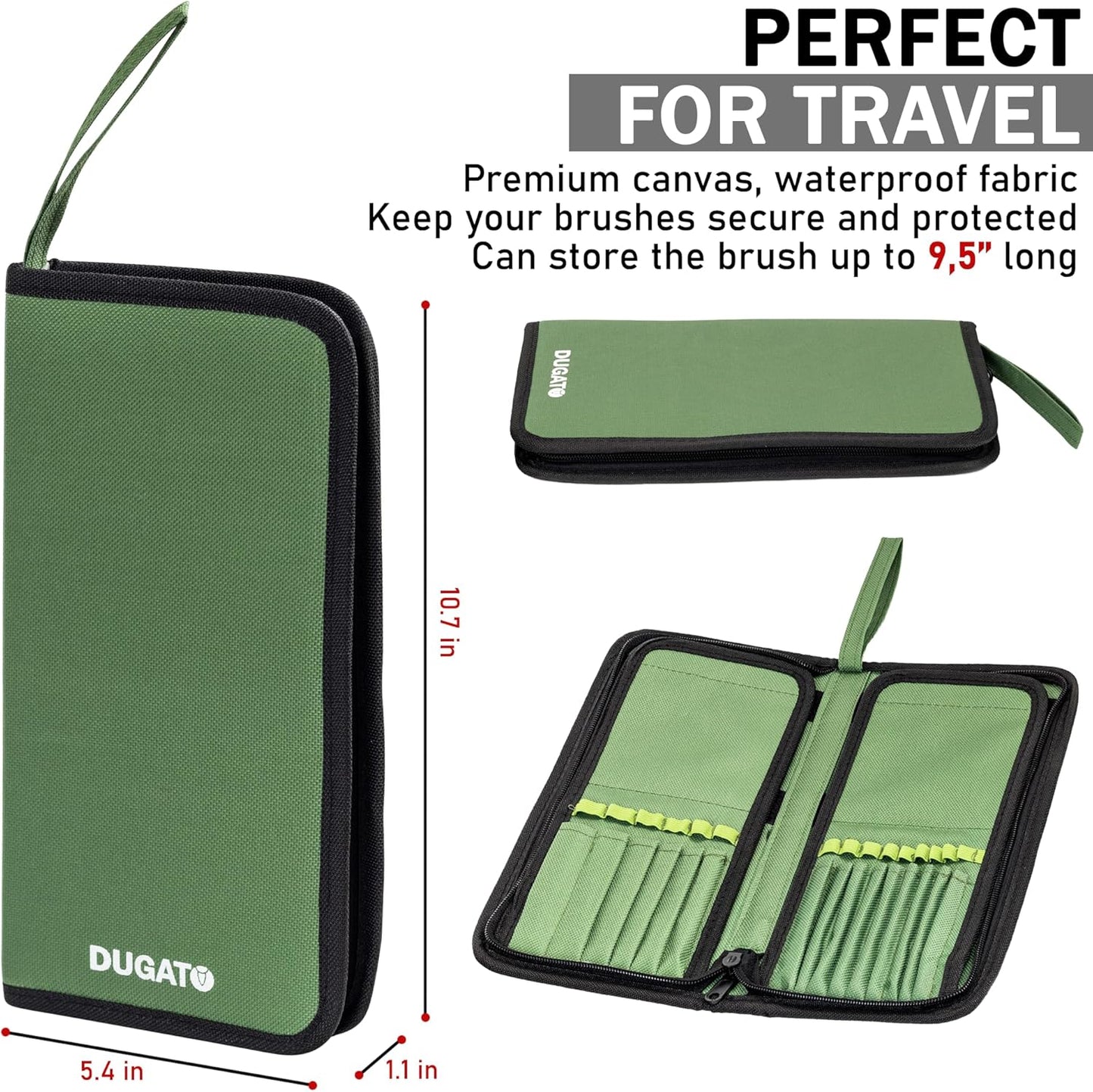 DUGATO Short Paint Brush Holder & Organizer 5.4x10.7 Inches, Blue Canvas Bag for Brushes up to 9.3" Length, Case with 15 Slots, Artist Brush Carrying Case (Brush Not Included)