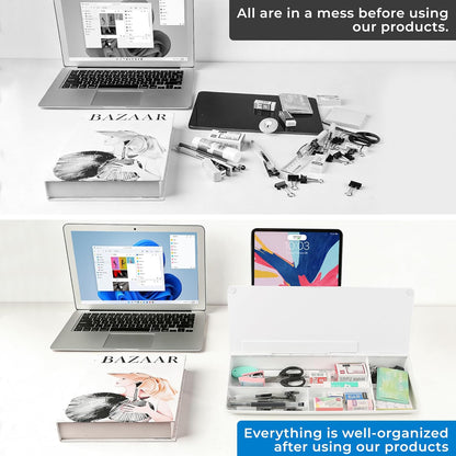 Small Desktop Glass Dry Erase whiteboard Organizer with Storage 16 X 7 inches, White