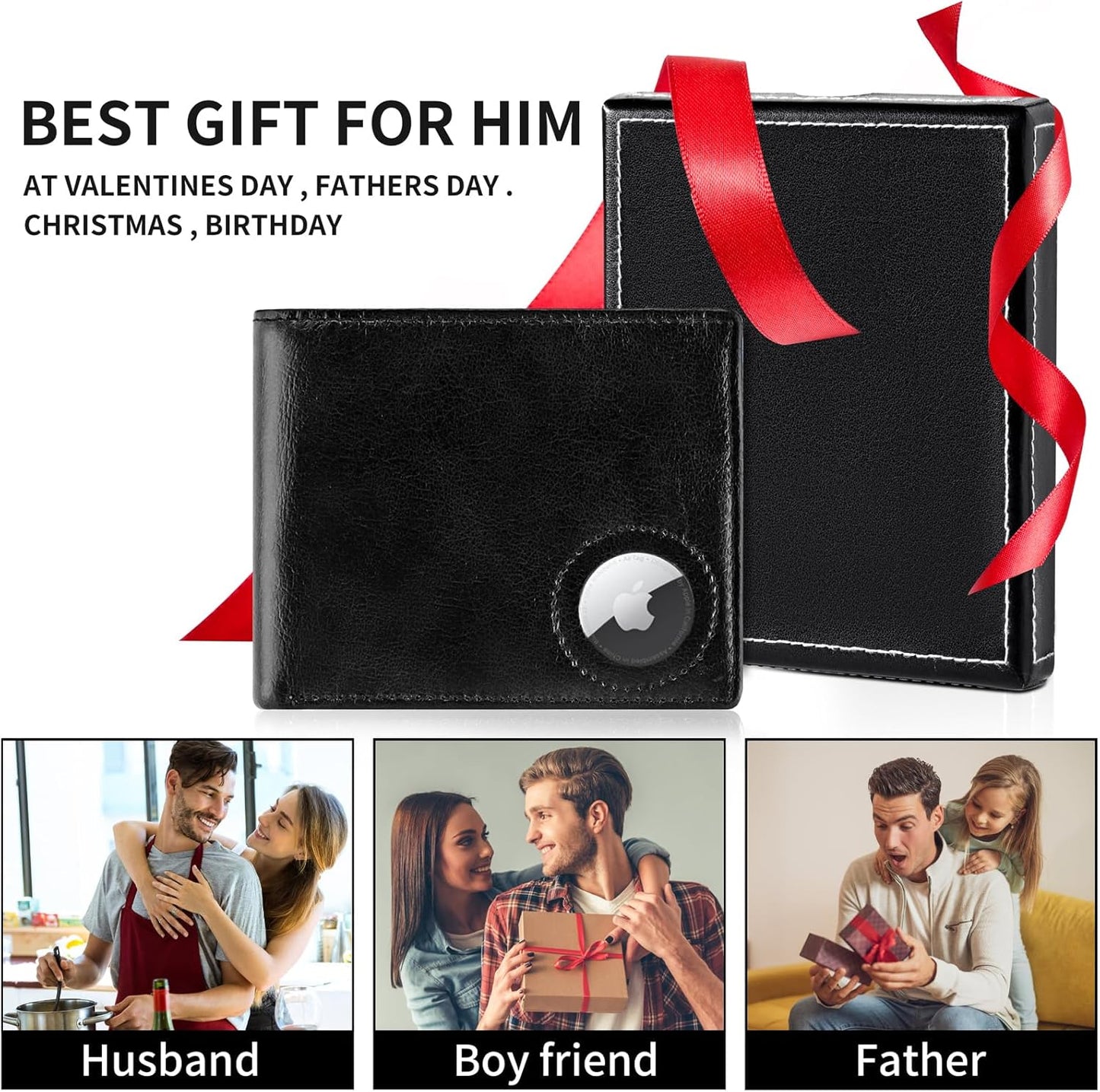 GIPUSSON Slim Leather Wallet for Men Airtag Hidden, Large Bifold Mens Wallet RFID Blocking with ID Windows, Credit Card Holder for Men Wallet