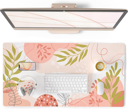 QIYI Large Mouse Pad, Cute Pink Desk Mat for Desktop, Women Girls PU Leather Desk Pad Waterproof Gaming Mousepad, Rose Gold Marble Computer Protector Writing Pad for School Office Home 31.5" x 15.7"