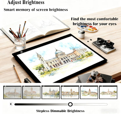 A4 LED Copy Board Light Tracing Box LED Light Pad Memory Function USB Powered Stepless Dimmable Light Table for Drawing, Weeding Vinyl, Diamond Art, Sketching and Animation