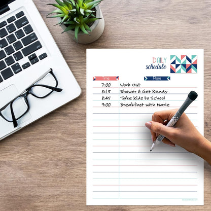 Dry Erase Daily Schedule Planner Sticker Decal by Glassboard Studio | Removable & Reusable | Magnetic Fine-Tip Marker Included (9 x 12 inches, White)