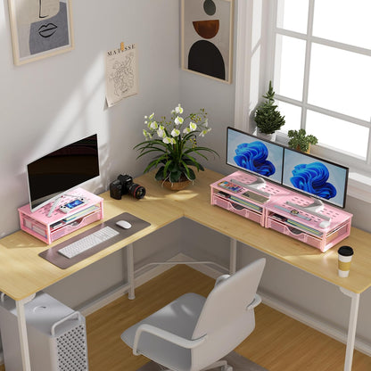 gianotter Computer Monitor Stand Riser, office organizer with Drawer, Office Organizers Storage for Classroom Office Supplies (Wood)