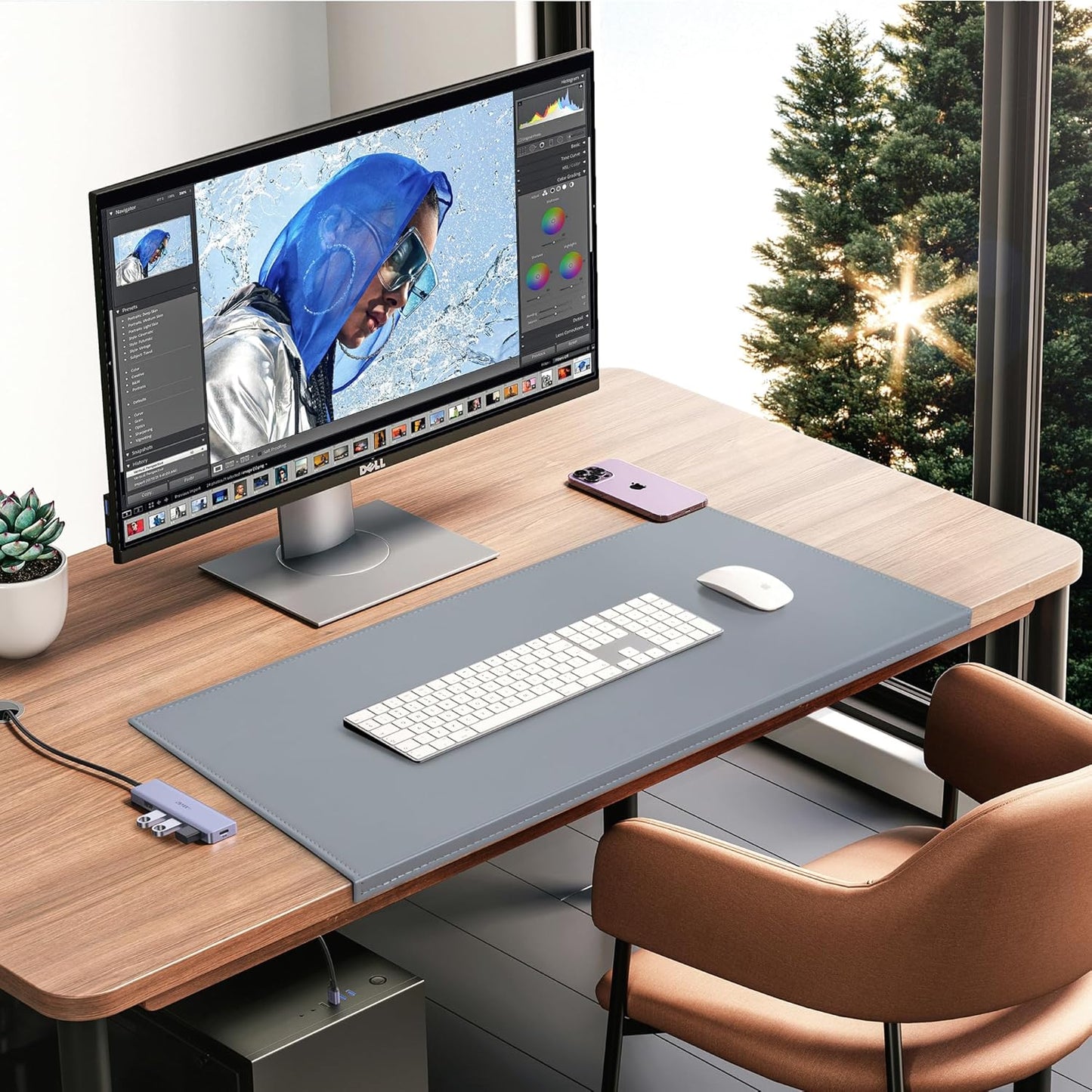 AKOZLIN 35.4"x 18.9" Soft PU Leather Surface Office Desk Mouse Mat Anti-Push Pad with Full Grip Fixation Lip Table Blotter Edge-Locked Protector