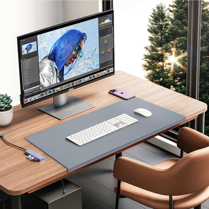AKOZLIN 35.4"x 18.9" Soft PU Leather Surface Office Desk Mouse Mat Anti-Push Pad with Full Grip Fixation Lip Table Blotter Edge-Locked Protector