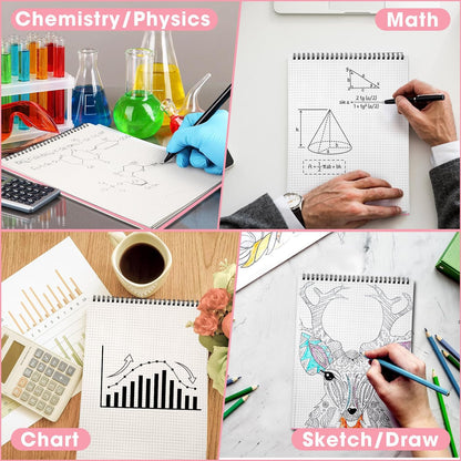 Engrowtic Top Spiral Graph Paper Notebooks 8.7 X11.4 Inch A4 Grid Paper Notepad 70 Sheet Memo Steno Pad for Engineering Writing Sketching Drawing School Office Supplies (1 Pack,Black)