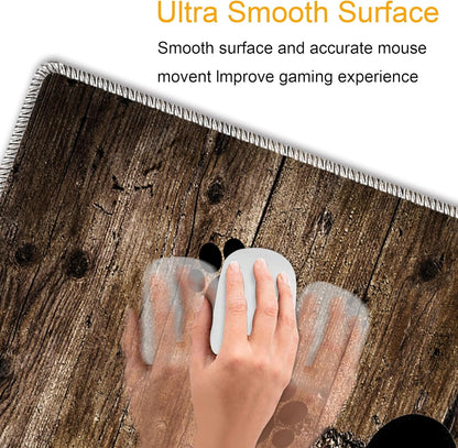 Mouse Wrist Rest and Keyboard Wrist Rest Pad Set, Non-Slip Rubber Base Smooth Surface Ergonomic Gaming Mouse Pad for Easy Typing and Pain Relief, Antique Blue Wood Grain Dog Paw + Coaster