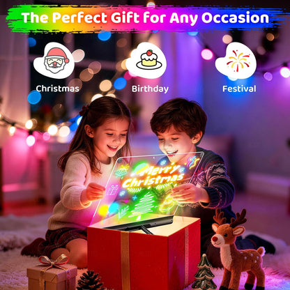 16“ Rechargeable LED Drawing Board, 9-Color Light Modes with Timer & Built-in Stand, Neon Art Dry Erase Glow Up Doodle Note Pad, Sketching Gift Toy for Kids/Girls/Teens, 6 Markers & Tracing Book