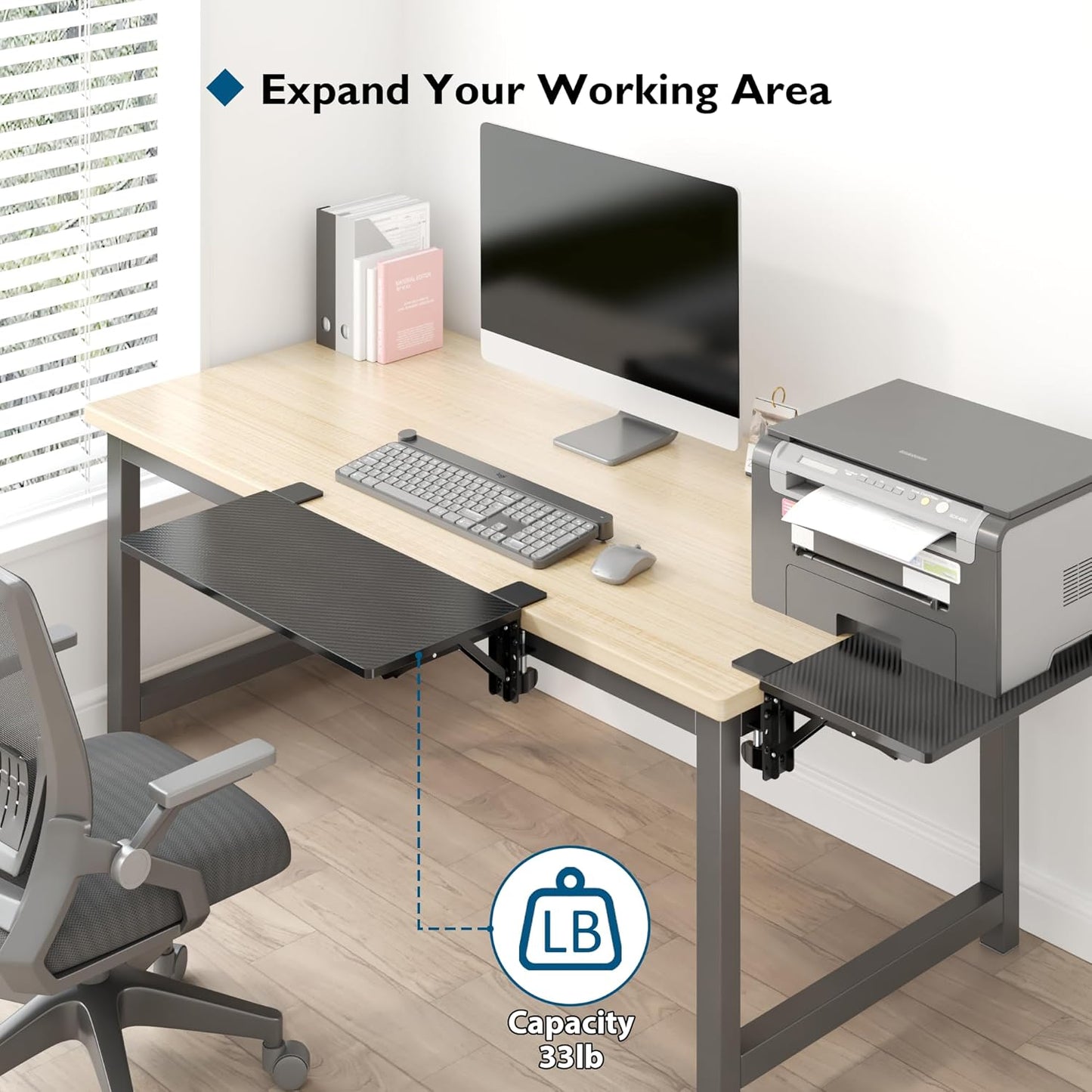 BONTEC Desk Extender Tray, 11.8"x5.9" Table Mount Arm Wrist Rest Shelf, 90°Foldable Elbow Support, Clamp on Computer Arm Rest for Desk, Office & Home Use, Durable & Easy to Install, Black Carbon Fiber
