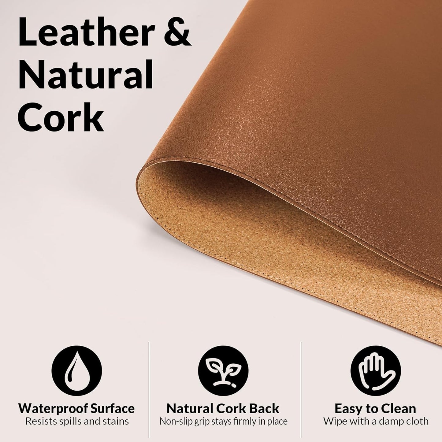 AFIING Large Desk Mat 47" x 17", Dual-Sided Natural Cork & PU Leather Desk Pad, Non-Slip Waterproof Mouse Pad for Office, Home & Gaming, Black
