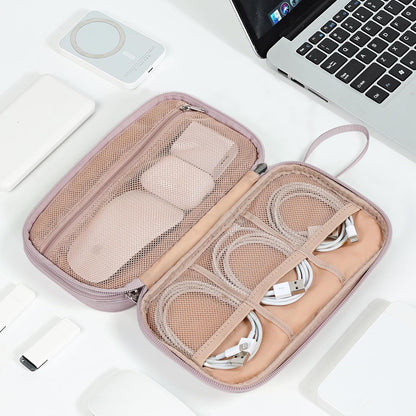 NISHEL Travel Cord Organizer Case, Double Layers Tech Electronic Bag, Essentials for Charger, Cable, Phone, Flash drive, Medium, Pink