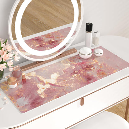 QIYI Large Mouse Pad, Cute Pink Desk Mat for Desktop, Women Girls PU Leather Desk Pad Waterproof Gaming Mousepad, Rose Gold Marble Computer Protector Writing Pad for School Office Home 31.5" x 15.7"