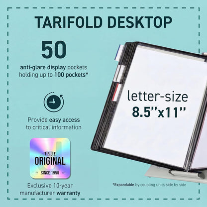 Tarifold Desktop Reference Organizer & Display System, 10 Double-Sided Pockets, 20 Sheet Capacity, Expandable, Durable Steel Wire Frames, Letter Size, Made in France, Black