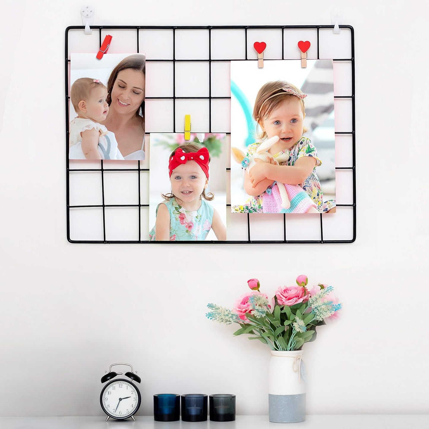 ODOXIA 2 Pack Wire Wall Grid Panel | Photos & Pictures Display Grid Wall Panels | Black, Magnetic & Metal Grid | Photo Grid Wire Board | Hanging Home, Office & Kitchen Decor