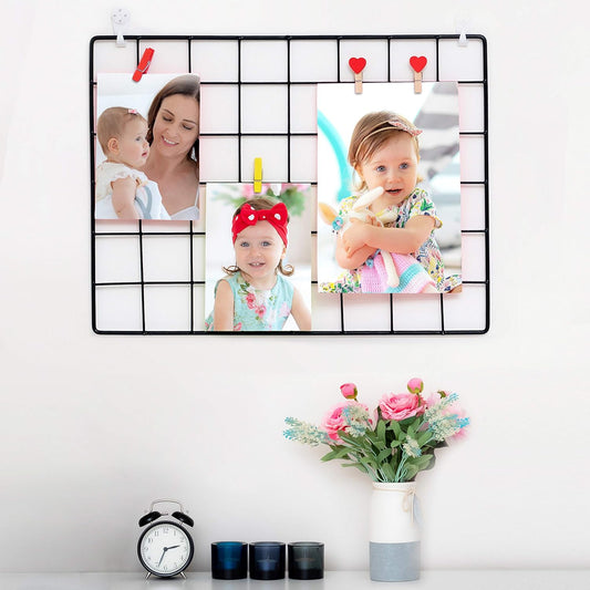 ODOXIA 2 Pack Wire Wall Grid Panel | Photos & Pictures Display Grid Wall Panels | Black, Magnetic & Metal Grid | Photo Grid Wire Board | Hanging Home, Office & Kitchen Decor