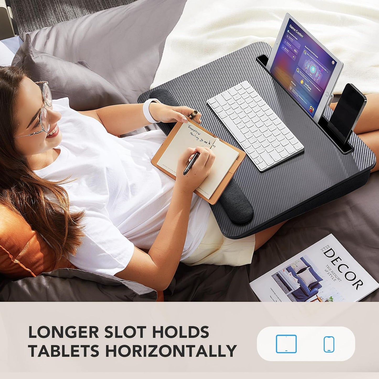 HUANUO Laptop Lap Desk - Portable Lap Desk with Pillow Cushion, Fits up to 15.6 inch Laptop, with Anti-Slip Strip & Storage Function for Home Office Students Use as Computer Laptop Stand, Book Tablet
