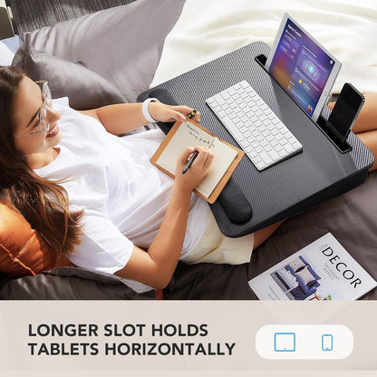 HUANUO Laptop Lap Desk - Portable Lap Desk with Pillow Cushion, Fits up to 15.6 inch Laptop, with Anti-Slip Strip & Storage Function for Home Office Students Use as Computer Laptop Stand, Book Tablet